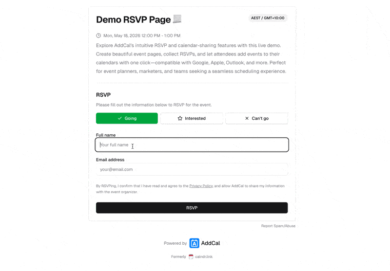 RSVP Demo Preview