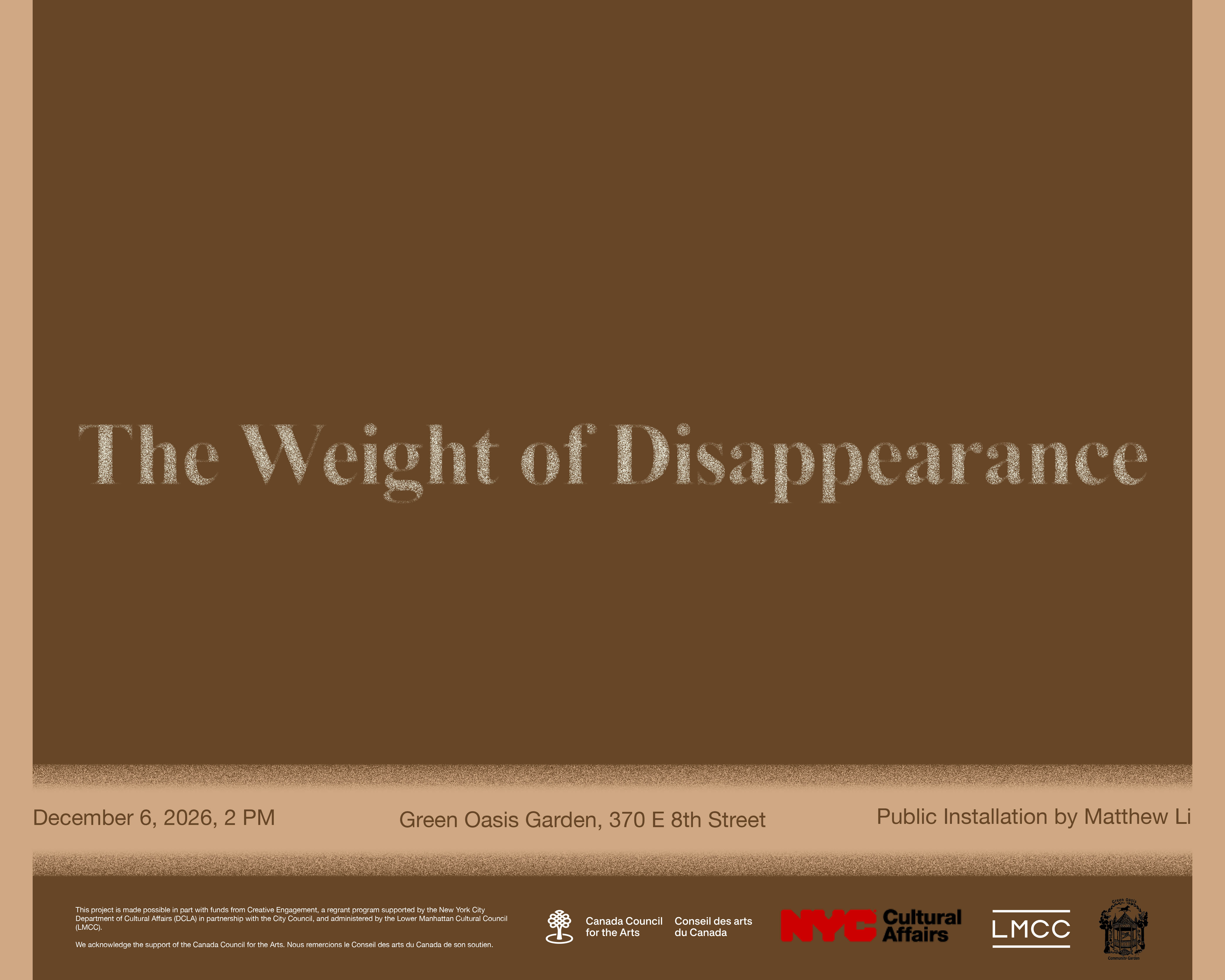 RAIN DATE: Planting of "The Weight of Disappearance" | Public Installation by Matthew Li