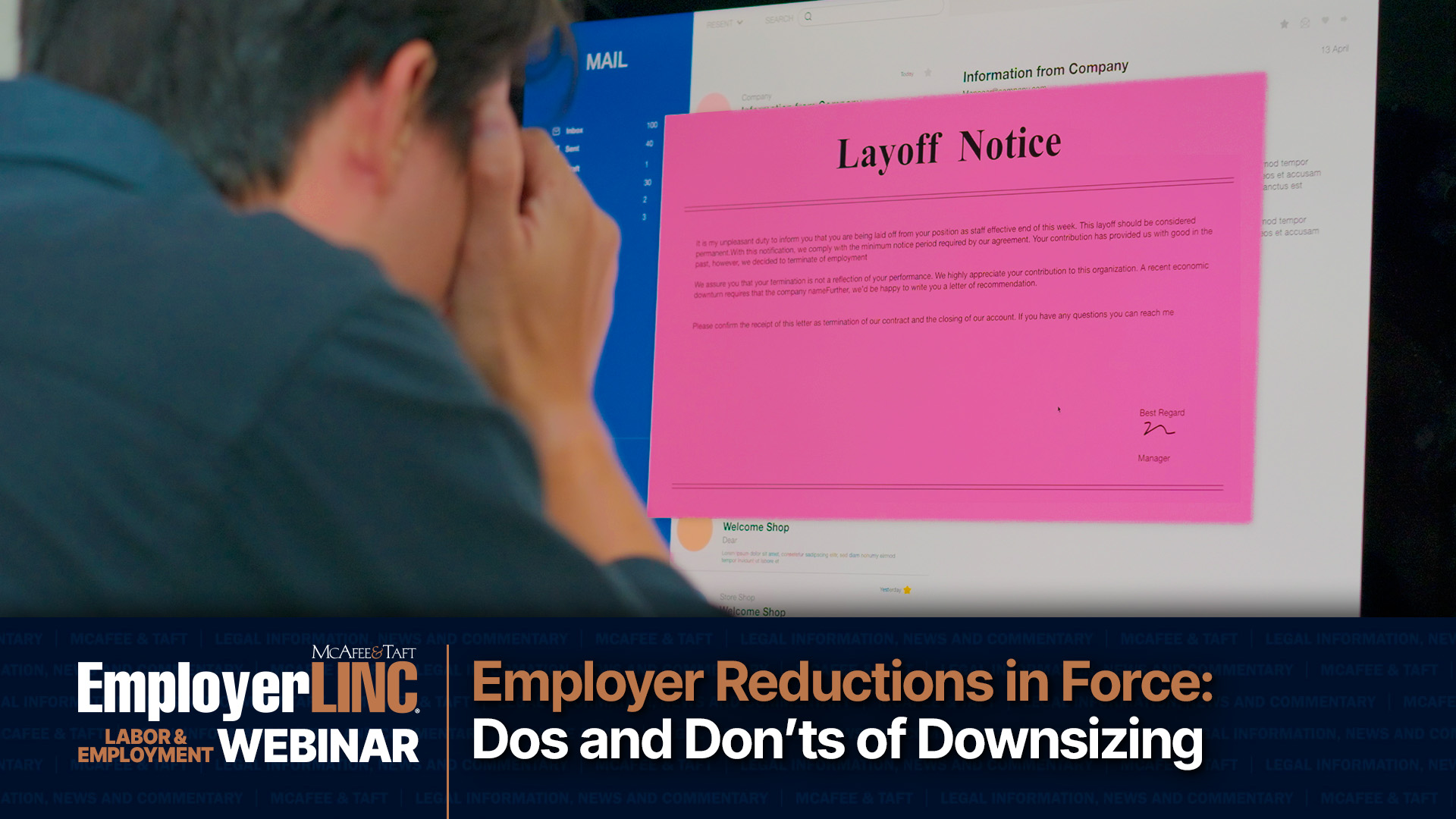 McAfee & Taft webinar - "RIFs: Employer Dos and Don’ts of Downsizing" image