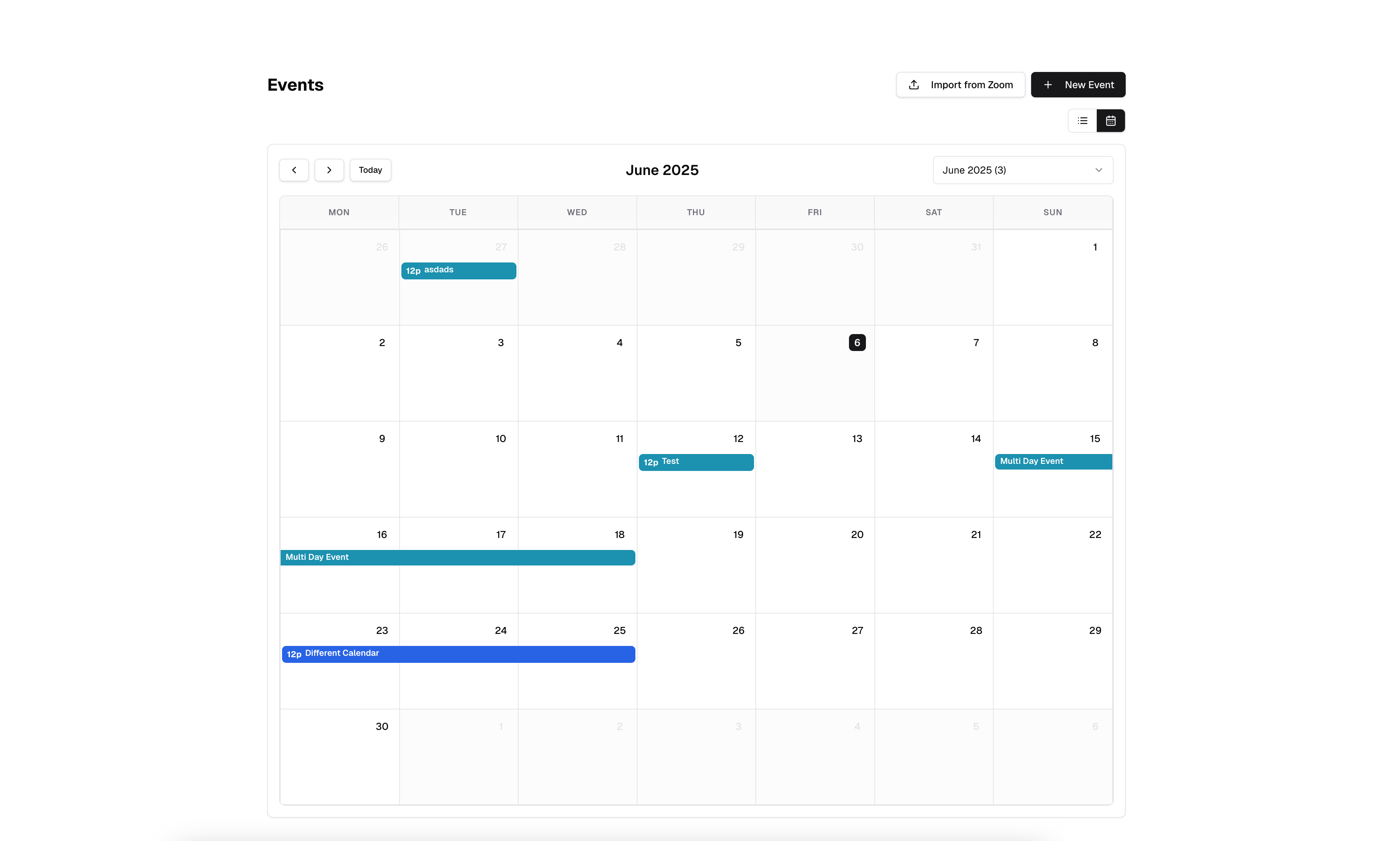 📅 Calendar View in Events List