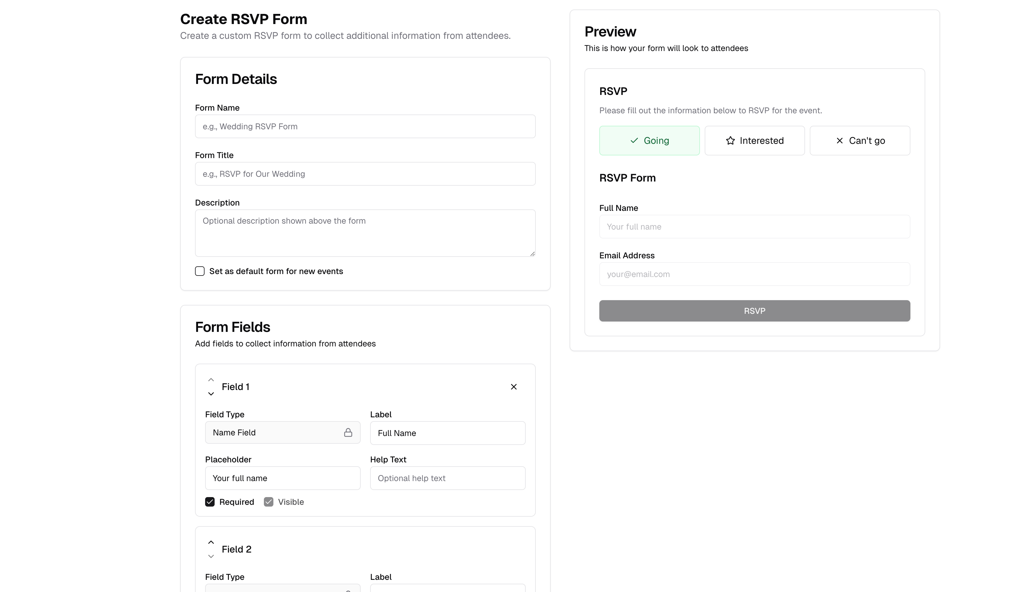 📋 Custom RSVP Forms